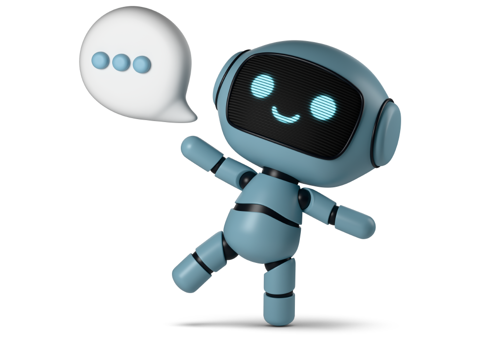 blue robot with a smile