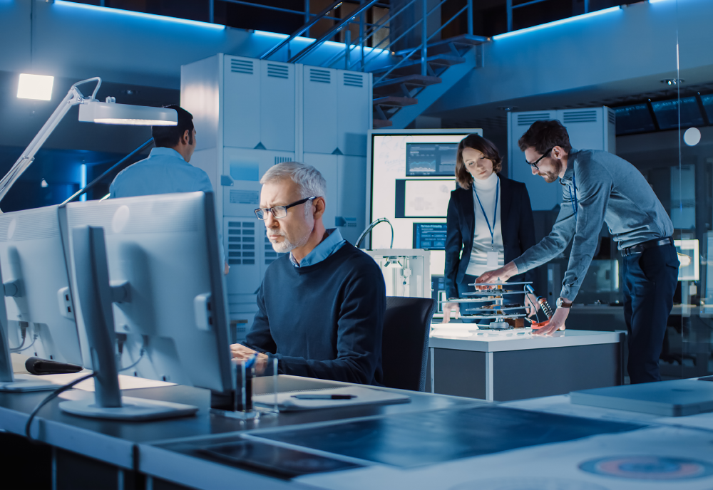 people working in a lab with computers