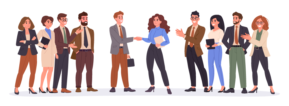 group of employees around a boss