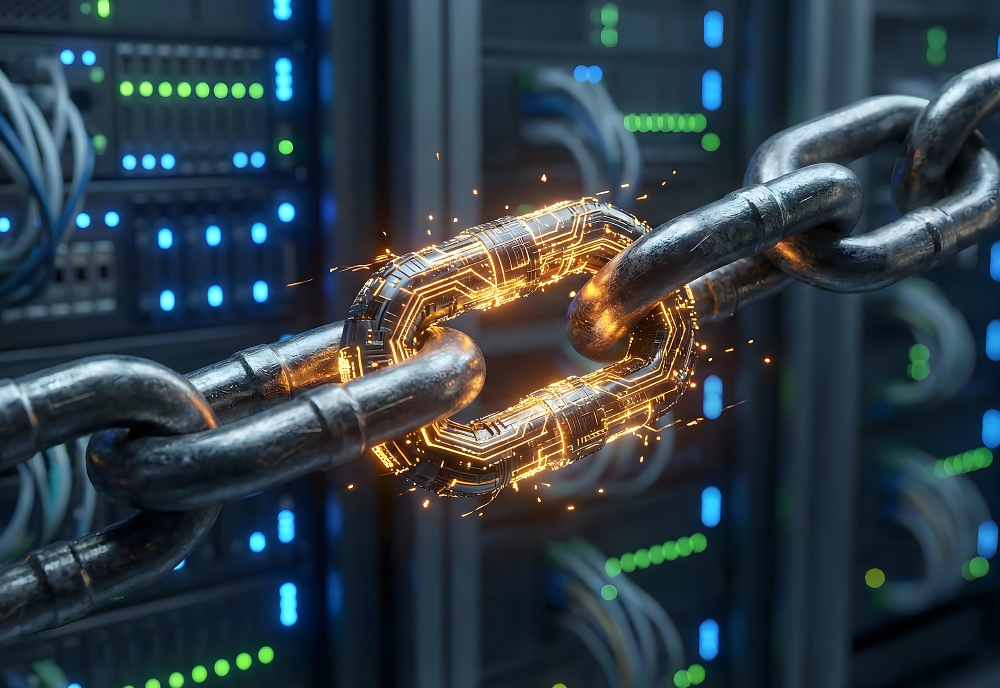 digital chain in front of a server stack