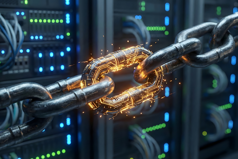 digitized chain in front of servers