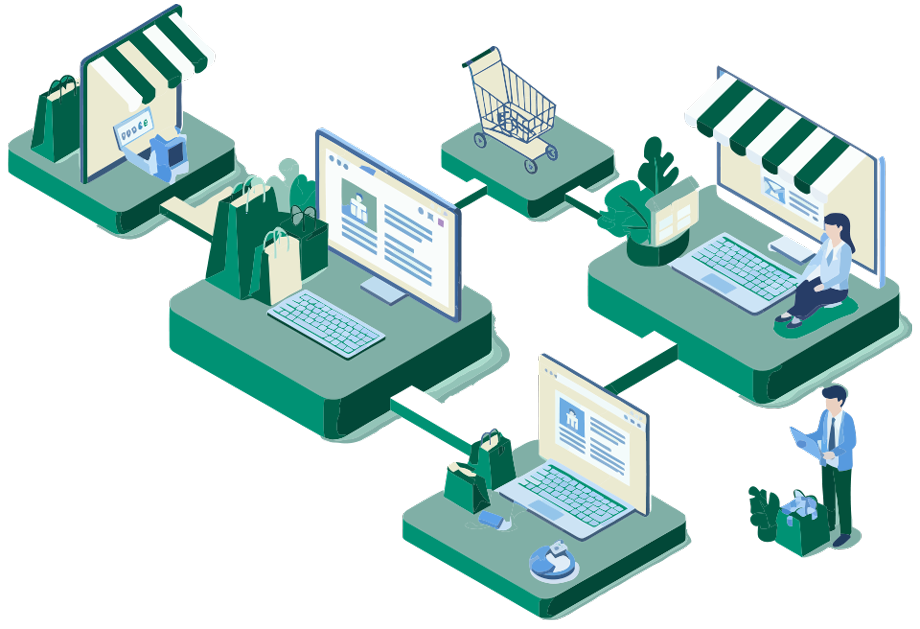 graphic of connected store fronts
