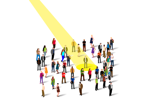 graphic of a spotlight shining down on one person in a large group of people