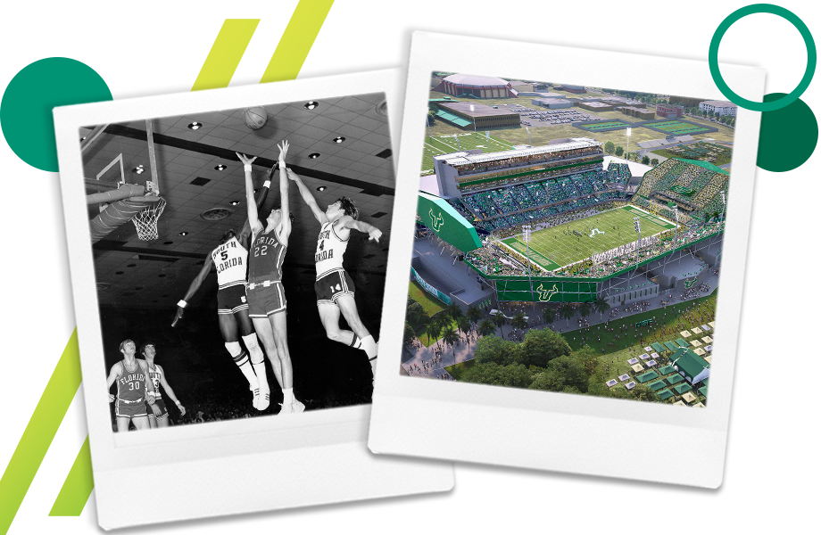 Polaroids of an early USF basketball game and the new stadium rendering