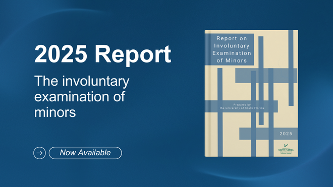 Image says "2025 report" for "the involuntary examination of minors. Now available"
