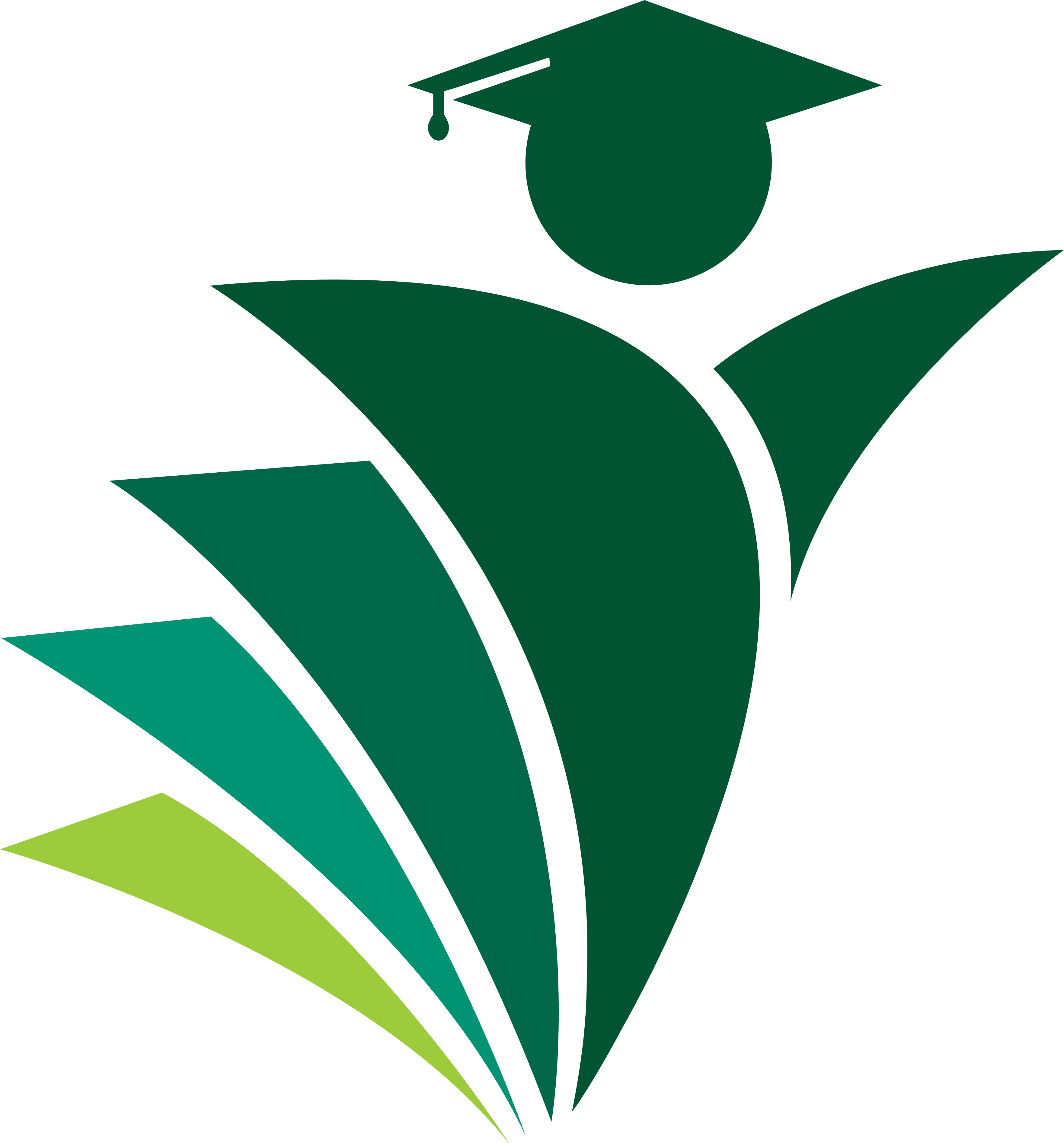 a green graphic of a person icon with a grad cap
