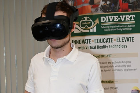A person wearing a virtual reality headset 