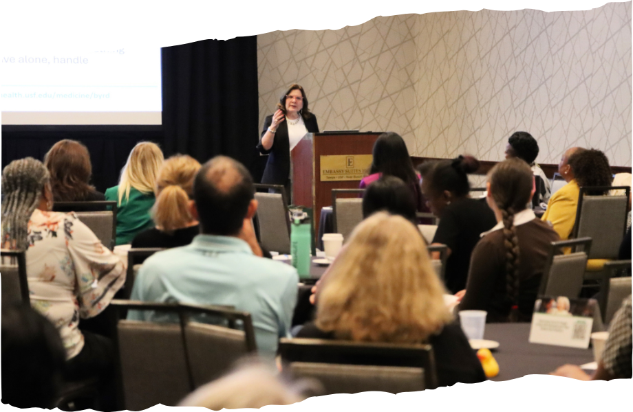 researcher speaking at a dementia conference