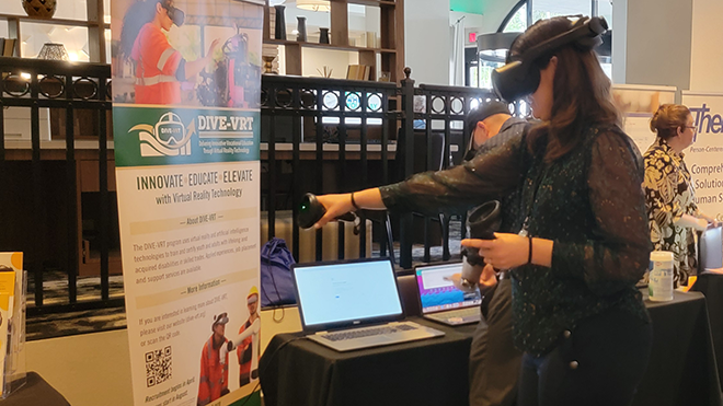 Woman uses VR headset