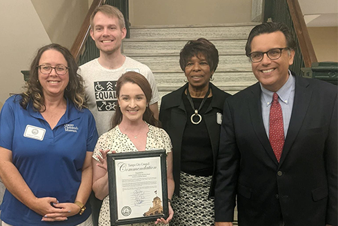 Autism Friendly Tampa committee members from L to R: Kristen Nieves, Mark Fleming, Liz Burke (CARD), Joyce Cotton, and Tampa City Councilman, Luis Viera