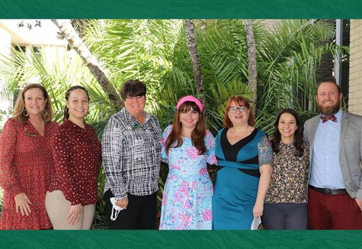 Group photo, from left to right: Photo from left to right: Christine Rover, CARD assistant director of community programs; Christine Hugh, assistant program director, TLA Employment Services; Mindy Stevens, CARD director; Haley Moss, JD; Beth Boone, PhD, CARD executive director, Learning Academy director; Morgann Frazee, employment specialist, TLA Employment Services; Scott Fontechia, MS, employment specialist, TLA Employment Services