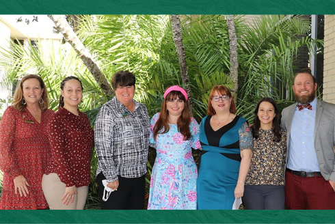 Group photo, from left to right: Photo from left to right: Christine Rover, CARD assistant director of community programs; Christine Hugh, assistant program director, TLA Employment Services; Mindy Stevens, CARD director; Haley Moss, JD; Beth Boone, PhD, CARD executive director, Learning Academy director; Morgann Frazee, employment specialist, TLA Employment Services; Scott Fontechia, MS, employment specialist, TLA Employment Services