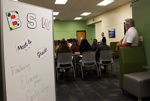 BSW Meet and Greet sign and attendees