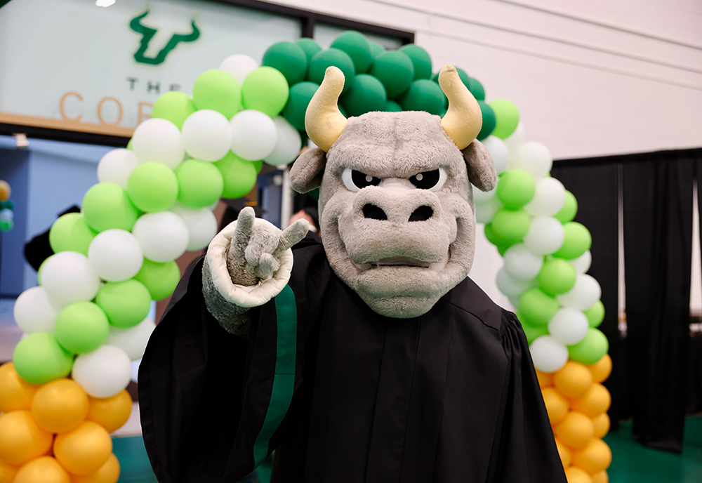 Rocky mascot at graduation