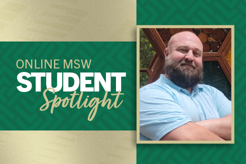 Online MSW student spotlight with headshot of Shawn Fox