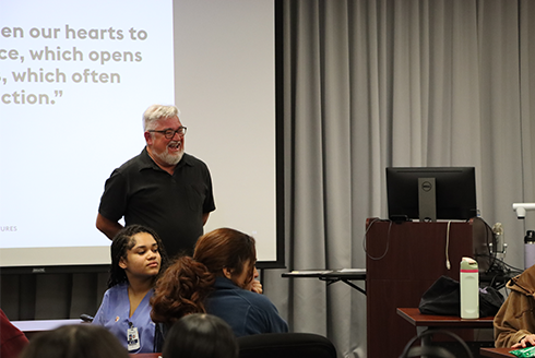 Chris Groeber speaks to the high school students