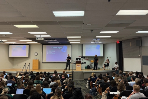 Sergeant Matthew Belmonte and DUI Corporal Jacob Gonzalez presenting in Colby Valentine's class