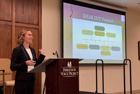 Maddie McDonald presenting at the Parkinson's Voice Project symposium