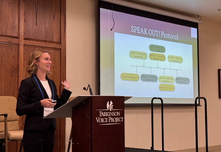 Maddie McDonald presenting at the Parkinson's Voice Project symposium