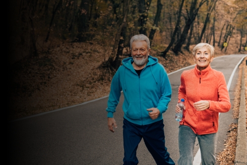Older adults walking on a nice fall day