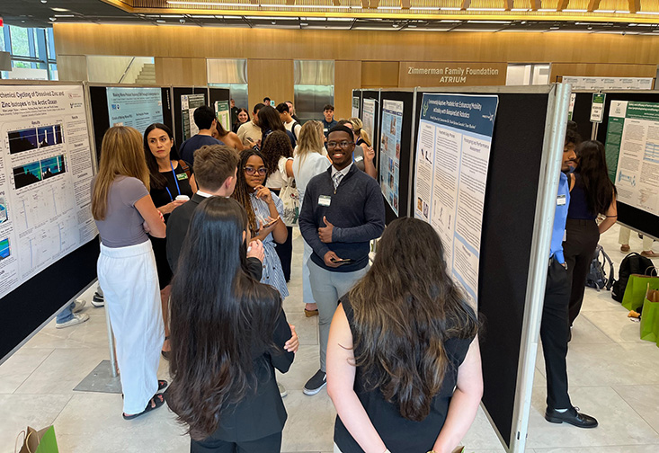 Wide shot of students at the OneUSF Summer Undergraduate Research Symposium 