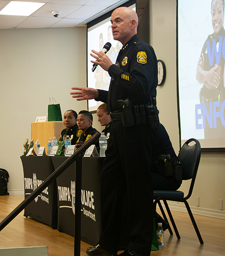 Lee Bercaw introduces a panel of speakers