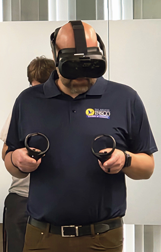A particpant tries a virtual relaity headset