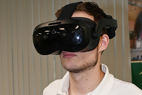 a person wearing a virtual reality headset