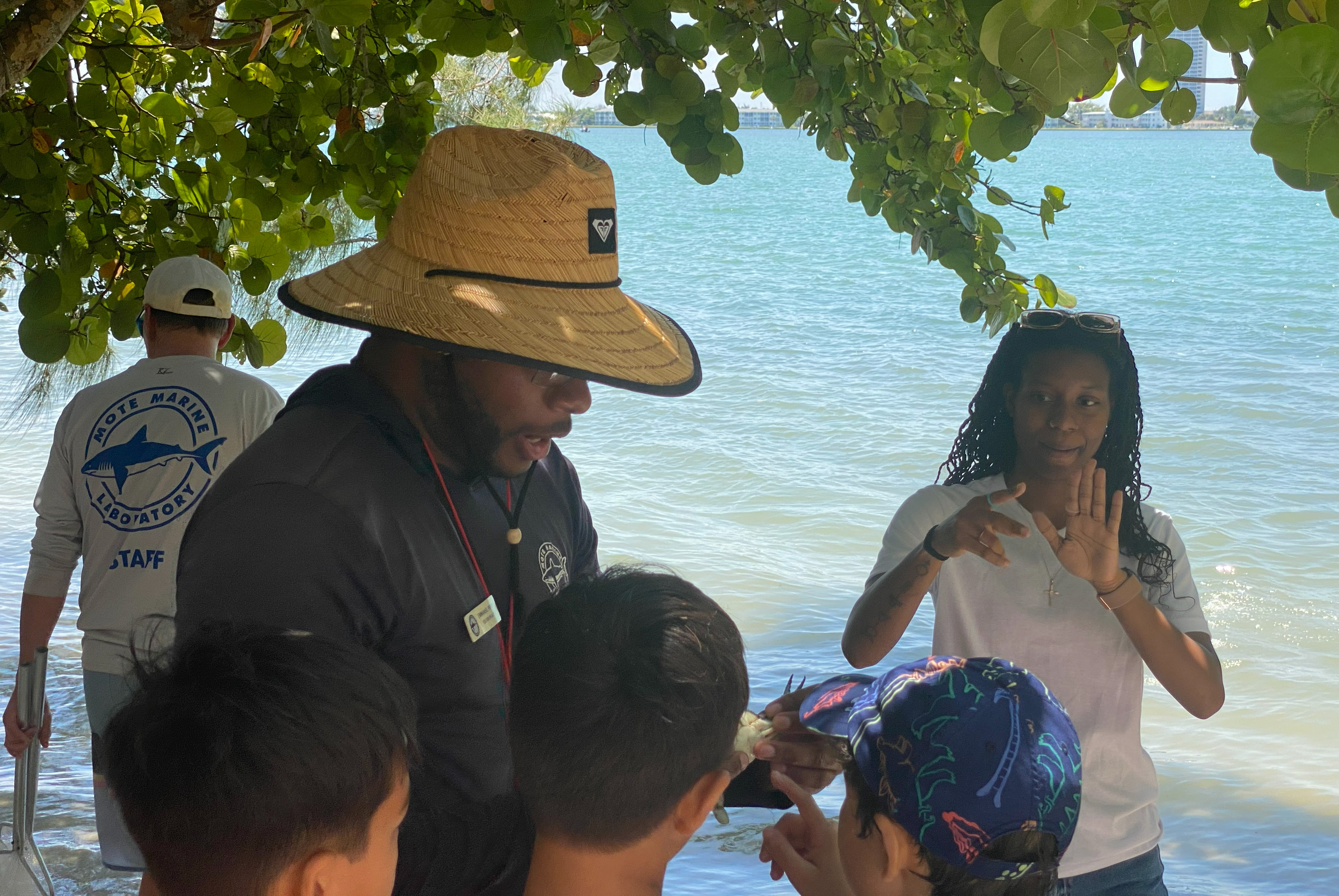 A student interprets outside