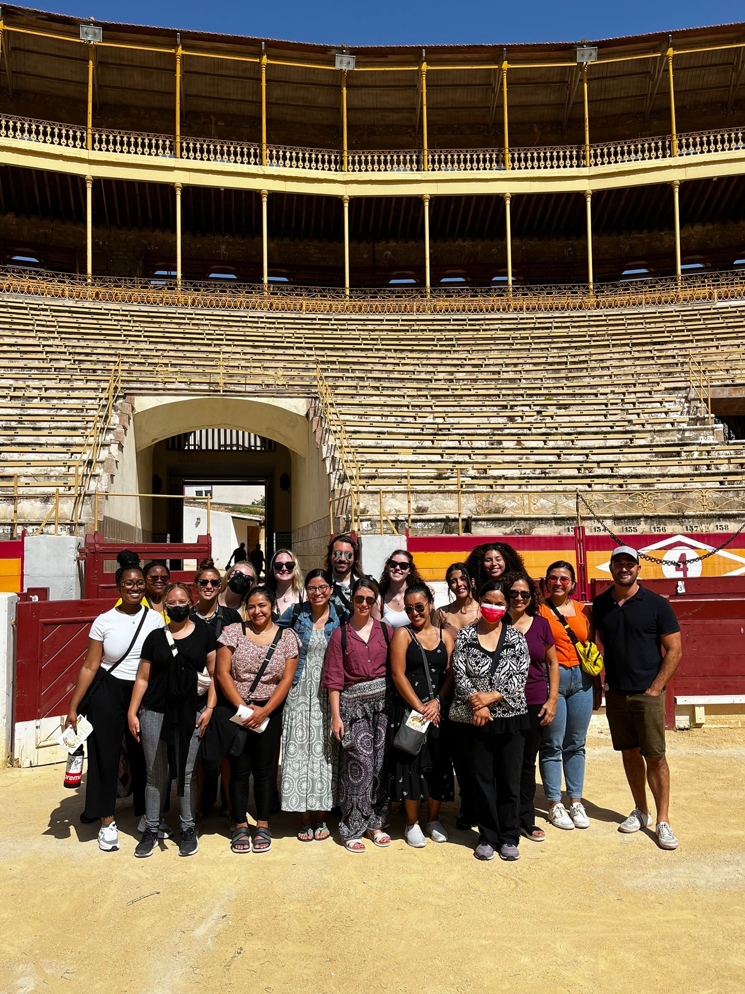 Students in Spain at bullfighting arena