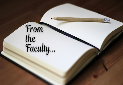 The phrase From the Faculty.... on an open book.