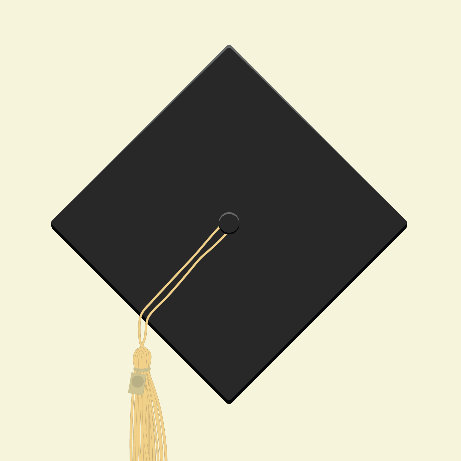 Top of a black graduation cap with a gold tassle
