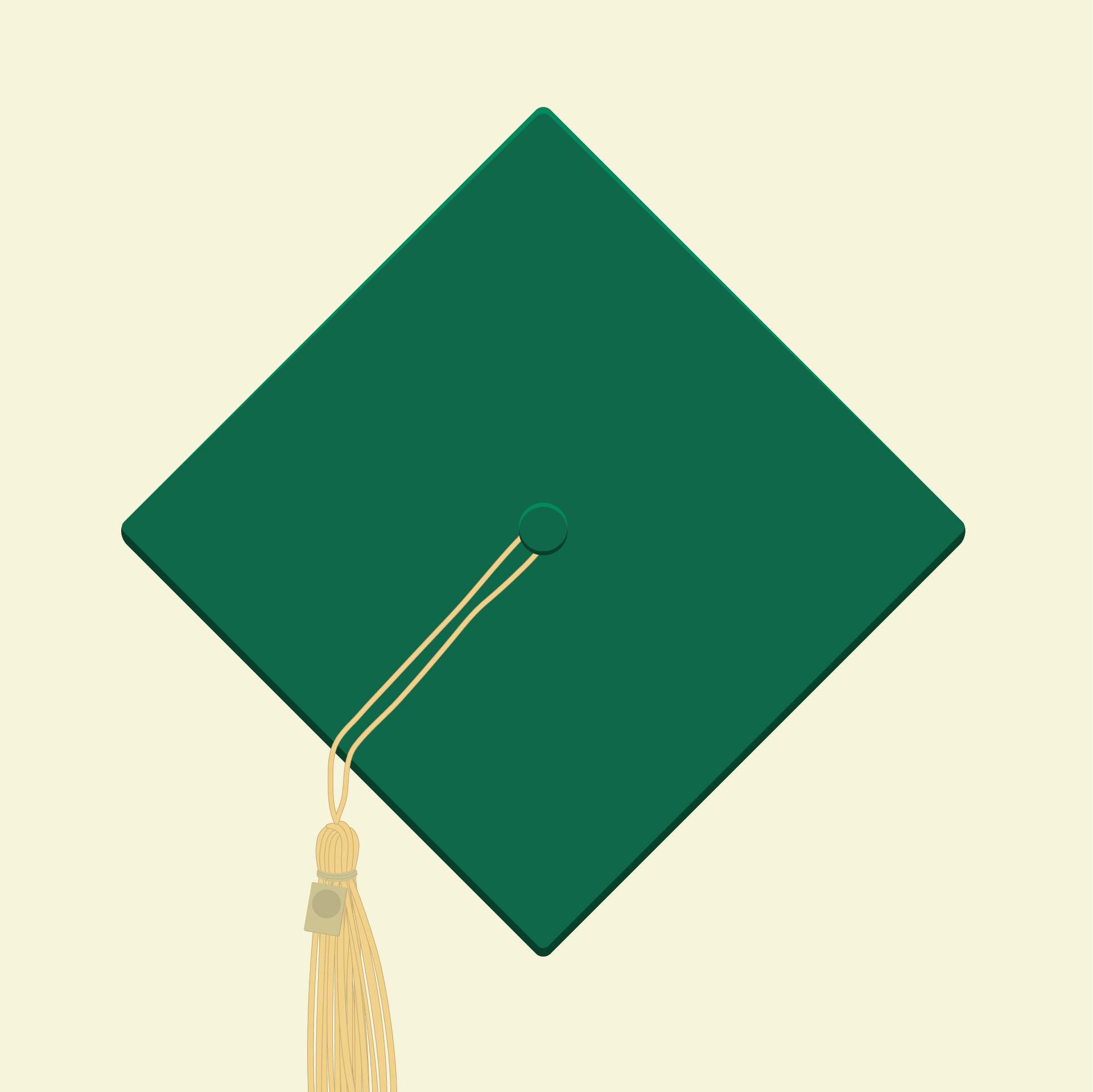 Top of a green graduation cap with a gold tassle