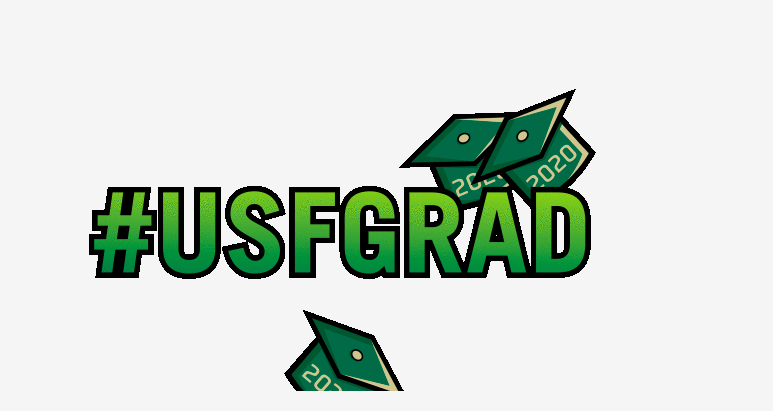 #usfgrad with caps falling behind the text