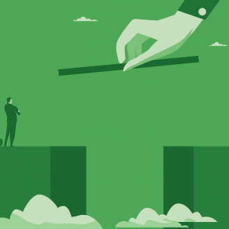 A gap being bridged by a large hand