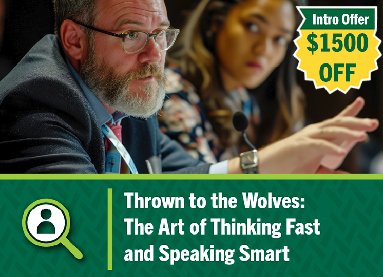 A business man standing with a group of wolves in an office
