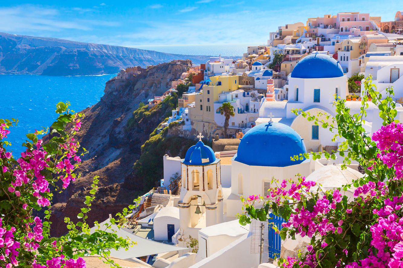 An aerial view of colorful buildings in Greece
