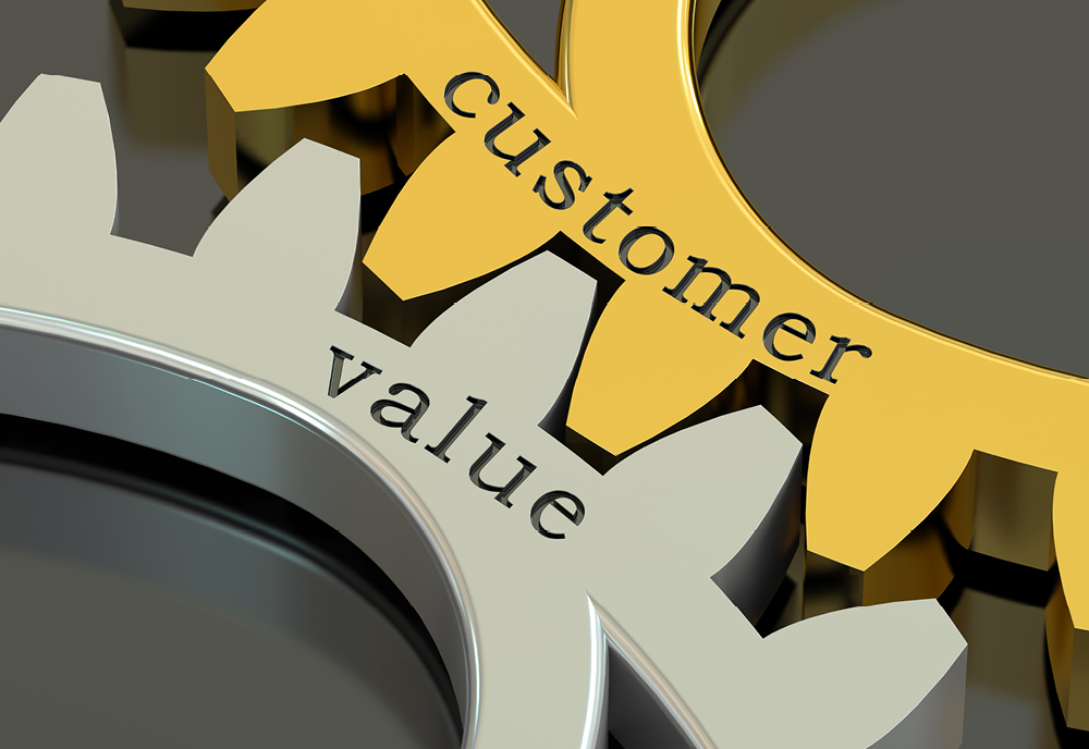 A gear labeled "value" that is linked with another gear labeled "customer"