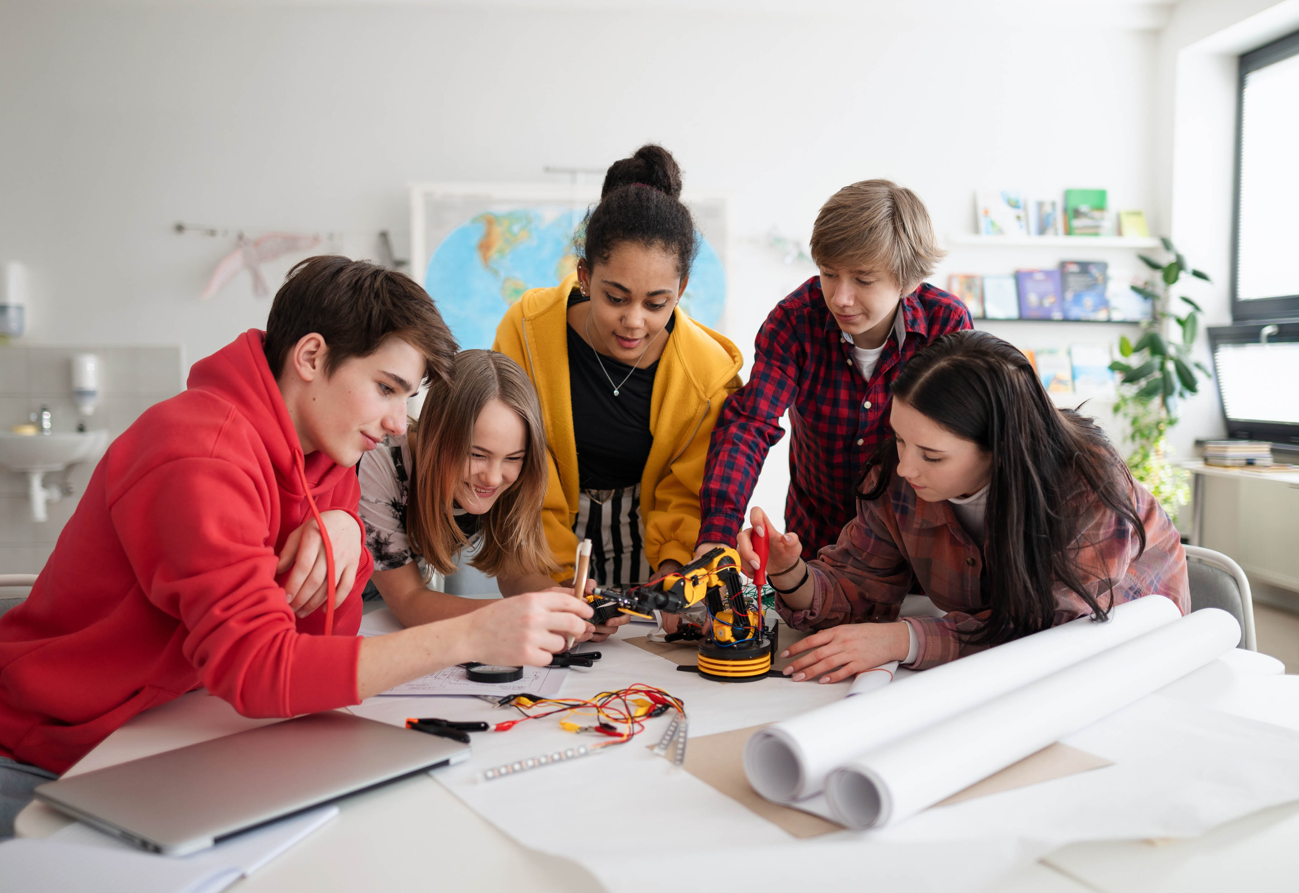 A group of children working on a project together