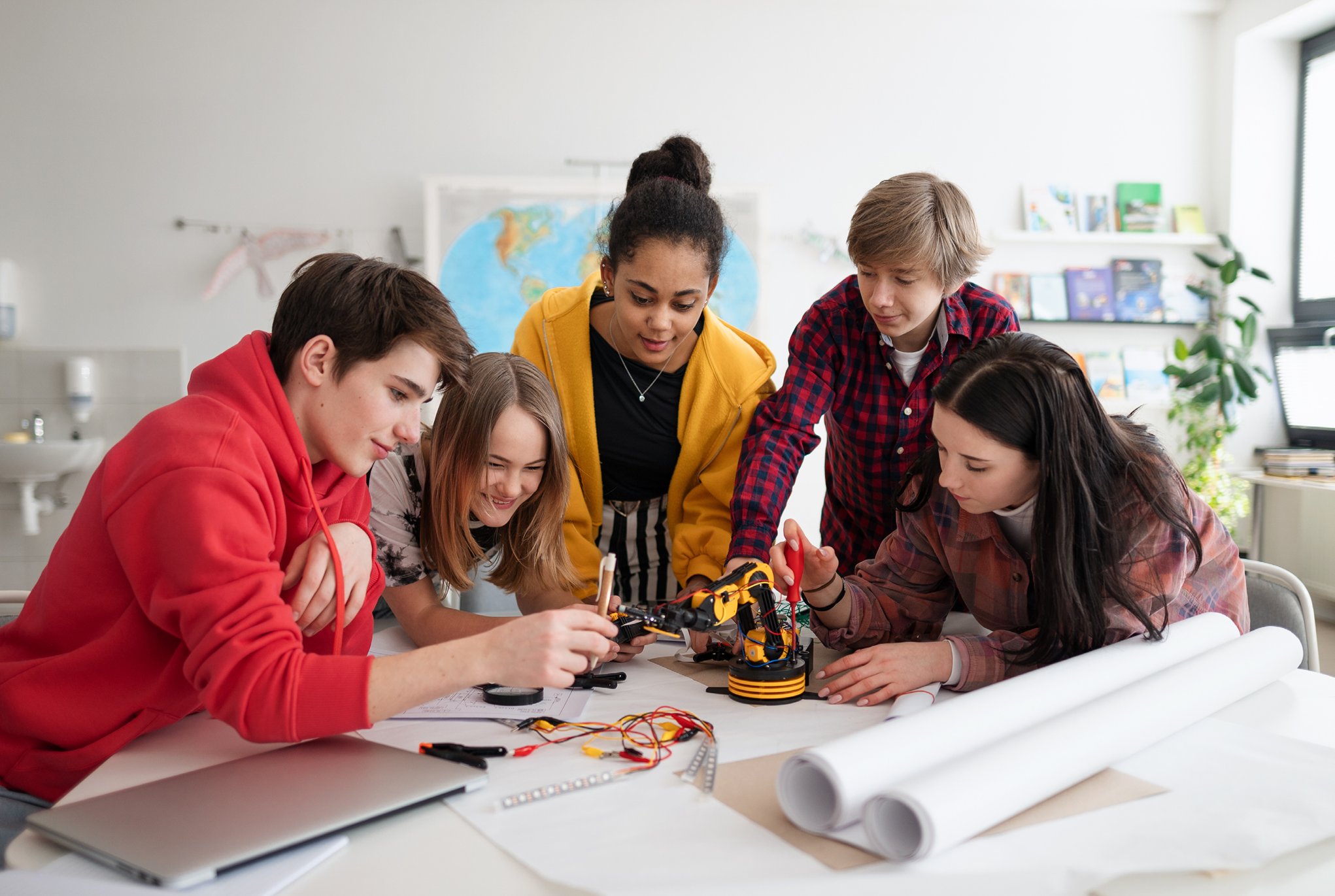 A group of children working on a project together