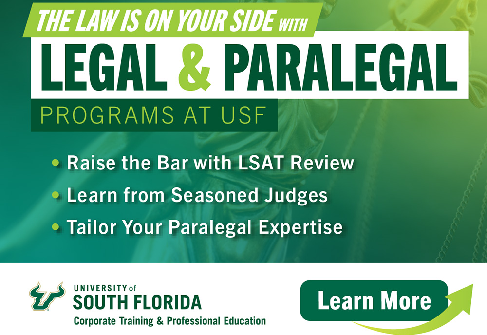 Advertisement flyer for usf paralegal programs