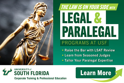 Advertisement flyer for usf paralegal programs