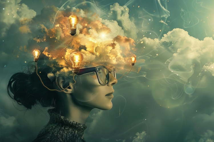 a woman's mind exploding with creative ideas