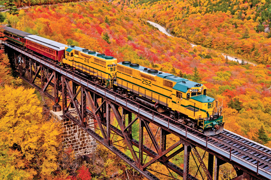 Train crosses a trestle
