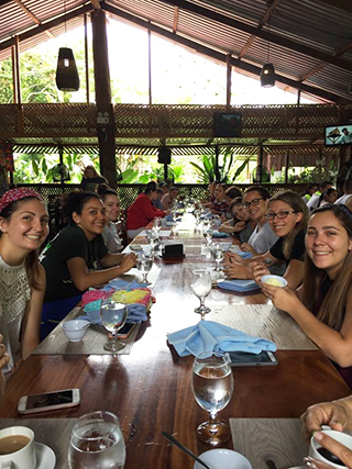 Students on Costa Rica Study Abroad Trip Eat Lunch at a Restaurant in San Jose.