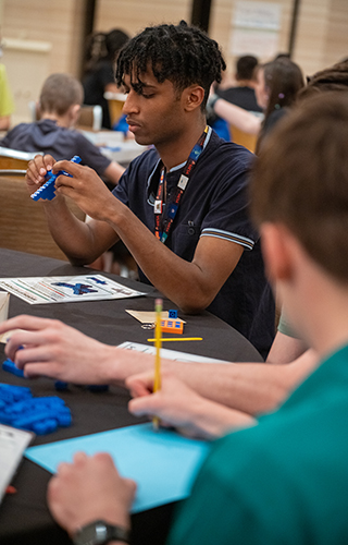 students working at table