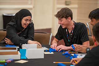 students working at table