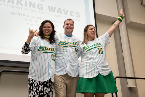 Haichun Sun, Craig Nieman, and Sara Flory (left to right) at the AIESEP conference opening ceremony.