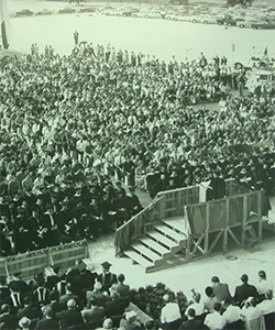 a wide angle shot of one of USF's first graduation