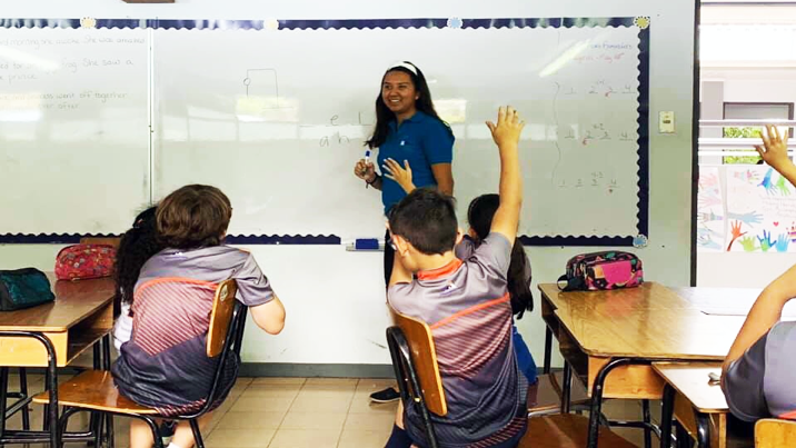 USF student teacher instructing in a classroom in Costa Rica